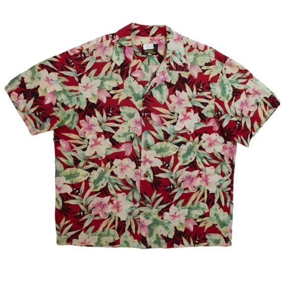 Vtg Paradise on a Hanger Men's Button Front Hawaiian Shirt Red Floral USA XL euc - Picture 1 of 5